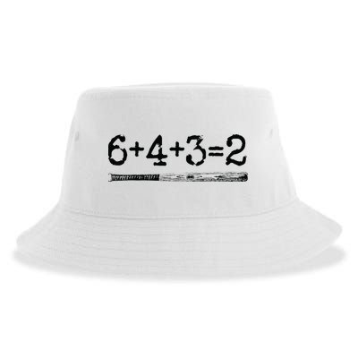 Double Play 6 4 3 2 Vintage Baseball Math Softball Player Sustainable Bucket Hat
