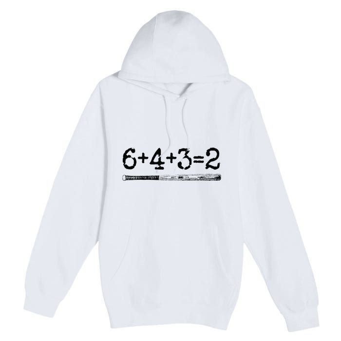 Double Play 6 4 3 2 Vintage Baseball Math Softball Player Premium Pullover Hoodie