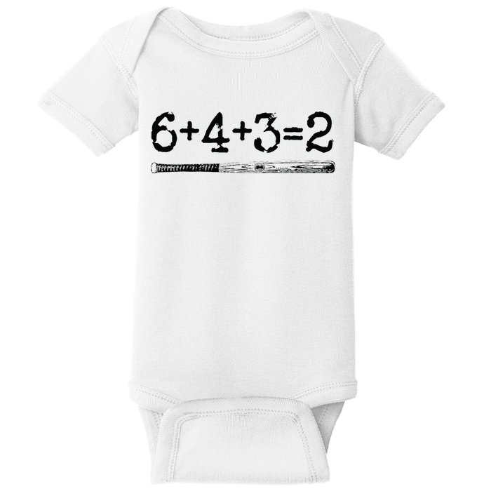 Double Play 6 4 3 2 Vintage Baseball Math Softball Player Baby Bodysuit