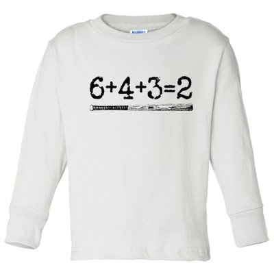 Double Play 6 4 3 2 Vintage Baseball Math Softball Player Toddler Long Sleeve Shirt