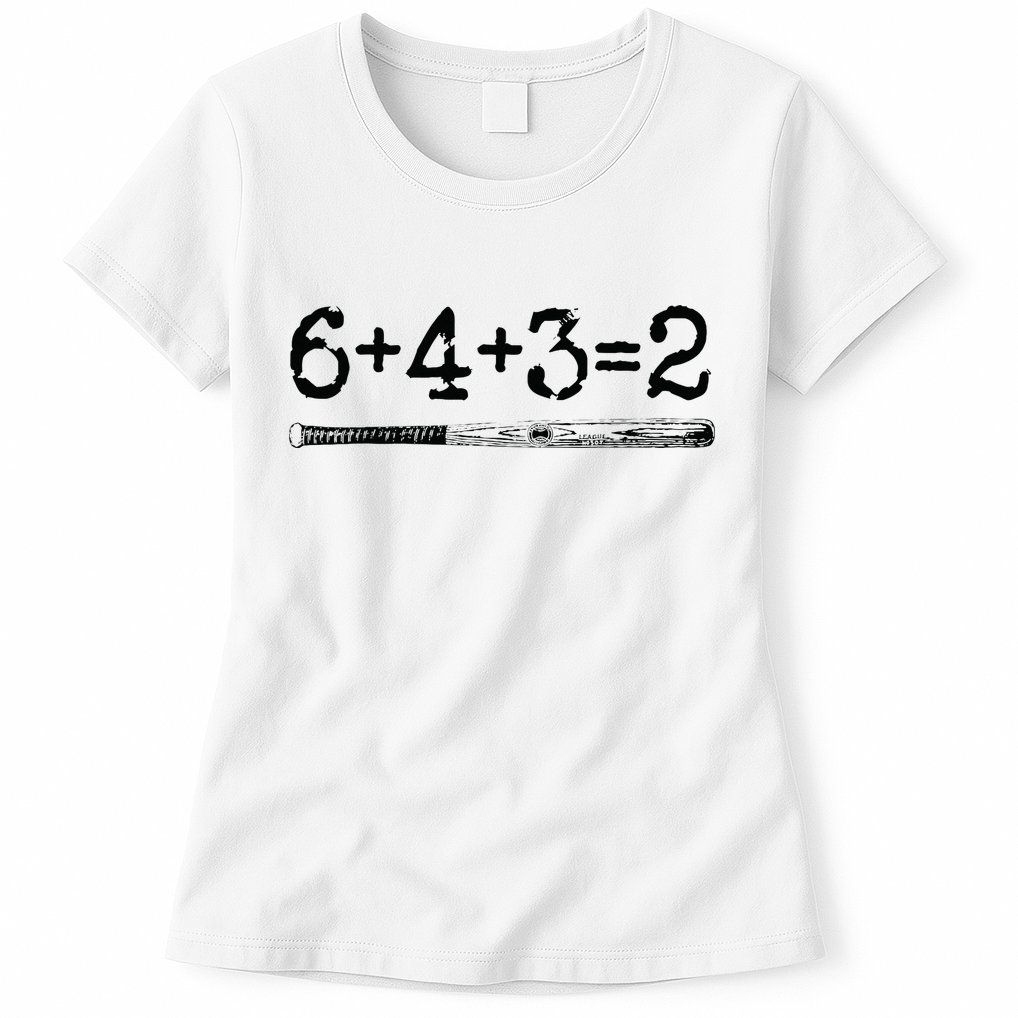 Double Play 6 4 3 2 Vintage Baseball Math Softball Player Womens T-Shirt