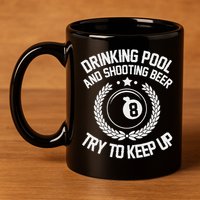 Drinking Pool And Shooting Beer Funny Billiards Gift Present 11oz C Handle Ceramic Mug