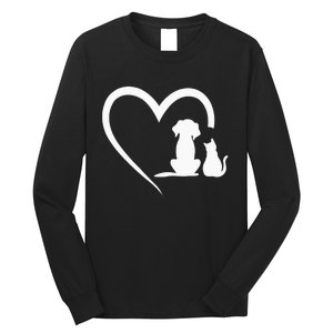 Dog Puppy And Baby Cat Heart Animal Dog & Cat Heart Long Sleeve Shirt