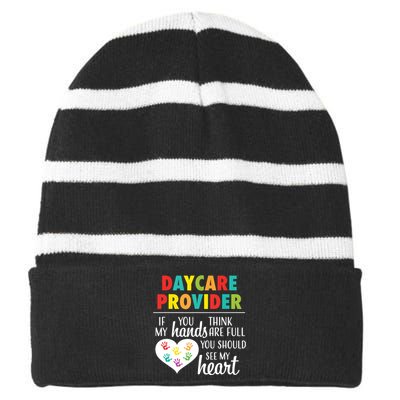 Daycare Provider Appreciation Gift Childcare Striped Beanie with Solid Band