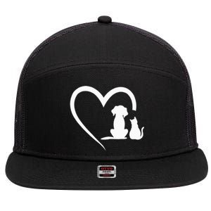 Dog Puppy And Baby Cat Heart Animal Dog & Cat Heart 7 Panel Mesh Trucker Snapback Hat