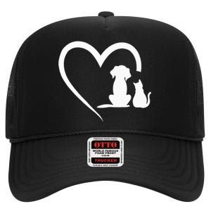 Dog Puppy And Baby Cat Heart Animal Dog & Cat Heart High Crown Mesh Back Trucker Hat