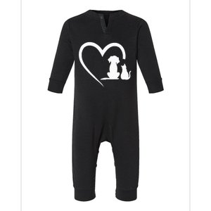 Dog Puppy And Baby Cat Heart Animal Dog & Cat Heart Infant Fleece One Piece