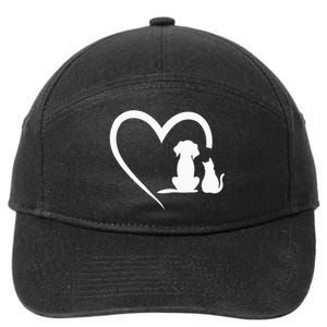 Dog Puppy And Baby Cat Heart Animal Dog & Cat Heart 7-Panel Snapback Hat