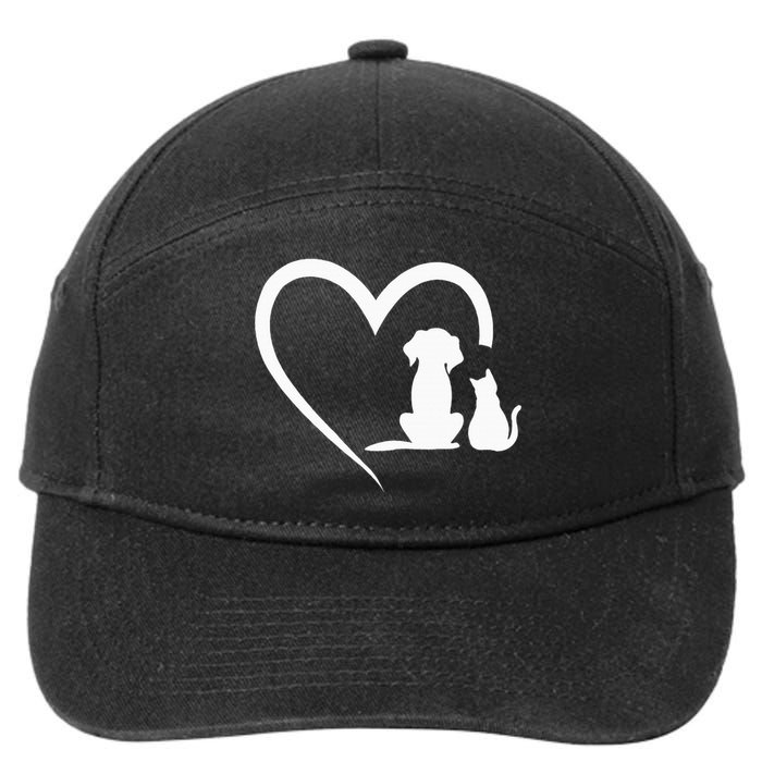 Dog Puppy And Baby Cat Heart Animal Dog & Cat Heart 7-Panel Snapback Hat