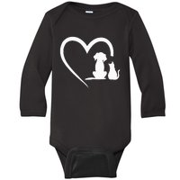 Dog Puppy And Baby Cat Heart Animal Dog & Cat Heart Baby Long Sleeve Bodysuit