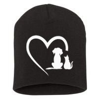 Dog Puppy And Baby Cat Heart Animal Dog & Cat Heart Short Acrylic Beanie