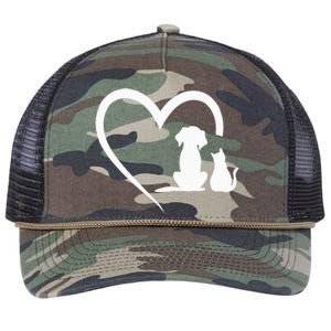 Dog Puppy And Baby Cat Heart Animal Dog & Cat Heart Retro Rope Trucker Hat Cap