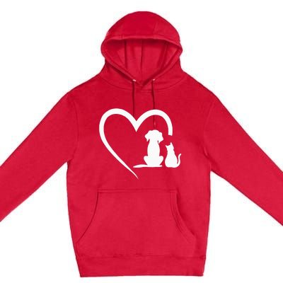 Dog Puppy And Baby Cat Heart Animal Dog & Cat Heart Premium Pullover Hoodie