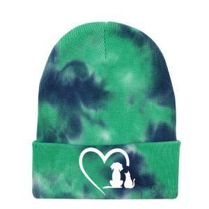 Dog Puppy And Baby Cat Heart Animal Dog & Cat Heart Tie Dye 12in Knit Beanie