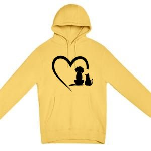 Dog Puppy And Cat Heart Gift Animal Dog And Cat Heart Meaningful Gift Premium Pullover Hoodie