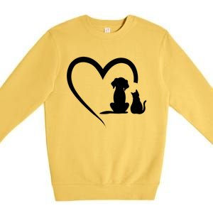 Dog Puppy And Cat Heart Gift Animal Dog And Cat Heart Meaningful Gift Premium Crewneck Sweatshirt