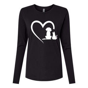 Dog Puppy And Cat Heart Gift Animal Dog And Cat Heart Meaningful Gift Womens Cotton Relaxed Long Sleeve T-Shirt