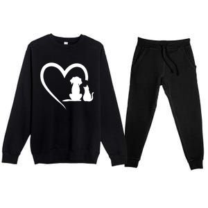 Dog Puppy And Cat Heart Gift Animal Dog And Cat Heart Meaningful Gift Premium Crewneck Sweatsuit Set