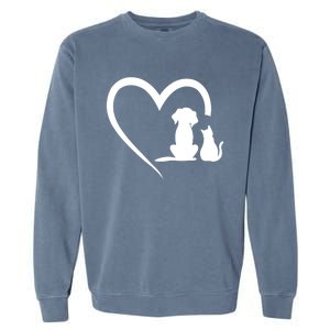 Dog Puppy And Cat Heart Gift Animal Dog And Cat Heart Meaningful Gift Garment-Dyed Sweatshirt