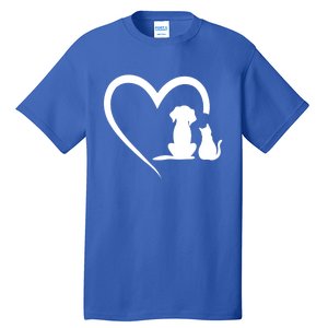 Dog Puppy And Cat Heart Gift Animal Dog And Cat Heart Meaningful Gift Tall T-Shirt