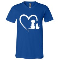 Dog Puppy And Cat Heart Gift Animal Dog And Cat Heart Meaningful Gift V-Neck T-Shirt