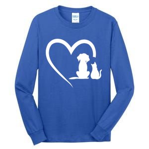 Dog Puppy And Cat Heart Gift Animal Dog And Cat Heart Meaningful Gift Tall Long Sleeve T-Shirt