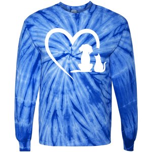 Dog Puppy And Cat Heart Gift Animal Dog And Cat Heart Meaningful Gift Tie-Dye Long Sleeve Shirt