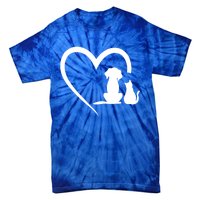 Dog Puppy And Cat Heart Gift Animal Dog And Cat Heart Meaningful Gift Tie-Dye T-Shirt