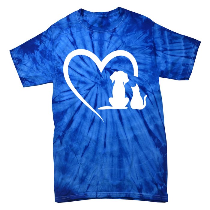 Dog Puppy And Cat Heart Gift Animal Dog And Cat Heart Meaningful Gift Tie-Dye T-Shirt