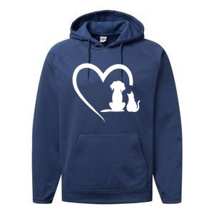 Dog Puppy And Cat Heart Gift Animal Dog And Cat Heart Meaningful Gift Performance Fleece Hoodie