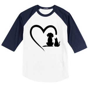 Dog Puppy And Cat Heart Gift Animal Dog And Cat Heart Meaningful Gift Baseball Sleeve Shirt