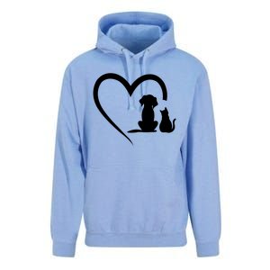 Dog Puppy And Cat Heart Gift Animal Dog And Cat Heart Meaningful Gift Unisex Surf Hoodie