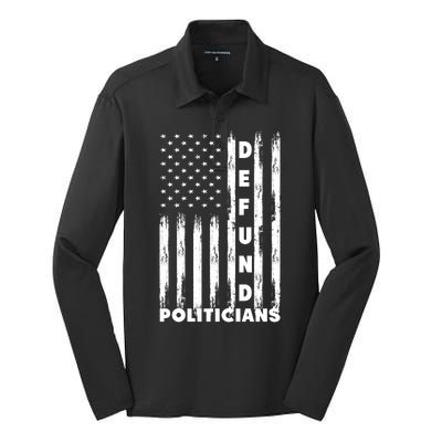 Defund Politicians America Flag Anti Government Silk Touch Performance Long Sleeve Polo