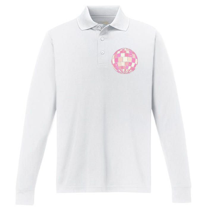 Danish Pastel Aesthetic Disco Ball Performance Long Sleeve Polo