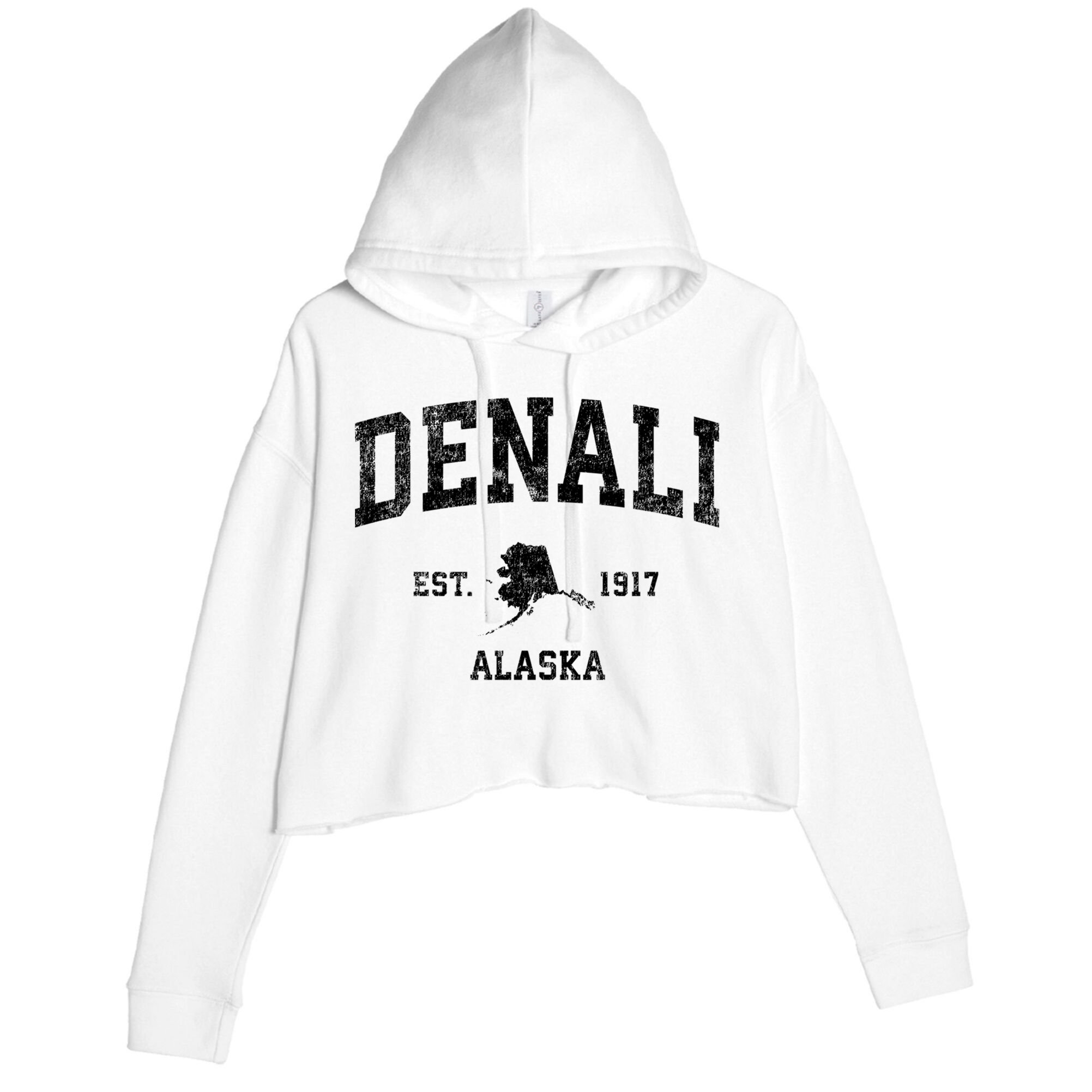 Denali Park Alaska AK Vintage Sports Print Crop Fleece Hoodie