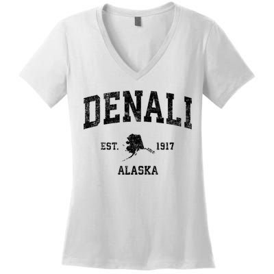 Denali Park Alaska AK Vintage Sports Print Women's V-Neck T-Shirt
