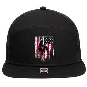 Dober Pinscher American Flag Usa Awesome Gift 7 Panel Mesh Trucker Snapback Hat