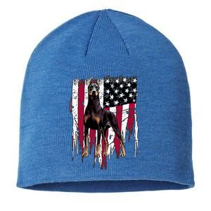 Dober Pinscher American Flag Usa Awesome Gift Sustainable Beanie