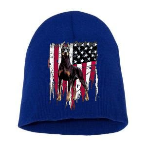 Dober Pinscher American Flag Usa Awesome Gift Short Acrylic Beanie