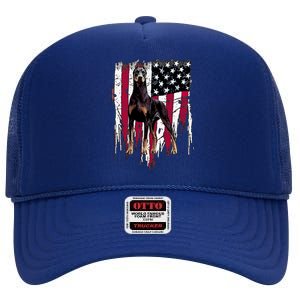 Dober Pinscher American Flag Usa Awesome Gift High Crown Mesh Back Trucker Hat