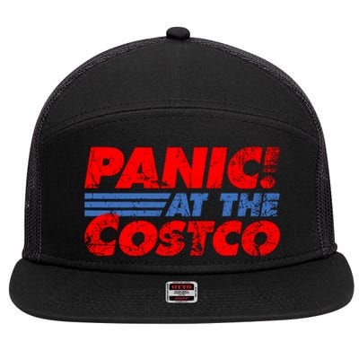 Distressed Panic At The Costco Funny Meme 7 Panel Mesh Trucker Snapback Hat