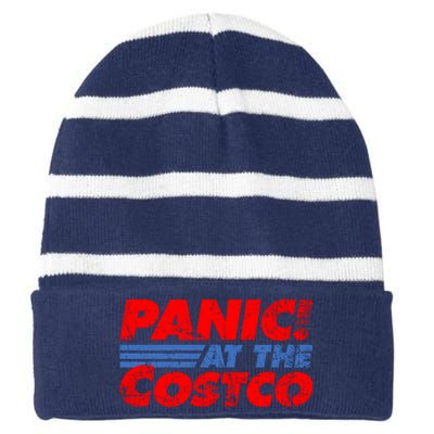 Distressed Panic At The Costco Funny Meme Striped Beanie with Solid Band