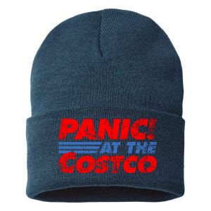 Distressed Panic At The Costco Funny Meme Sustainable Knit Beanie