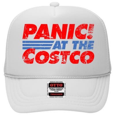 Distressed Panic At The Costco Funny Meme High Crown Mesh Back Trucker Hat