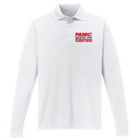 Distressed Panic At The Costco Funny Meme Performance Long Sleeve Polo