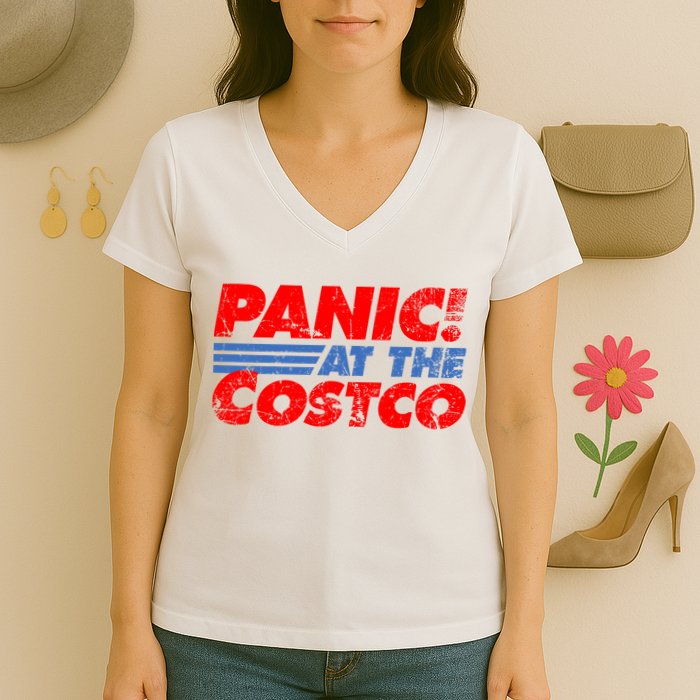 Distressed Panic At The Costco Funny Meme Women's V-Neck T-Shirt