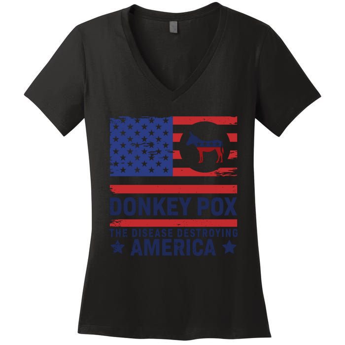 Donkey Pox Anti Democrat Women's V-Neck T-Shirt