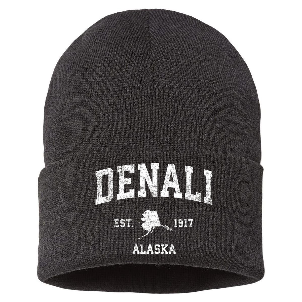 Denali Park Alaska Ak Vintage Established Sports Design Sustainable Knit Beanie