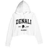 Denali Park Alaska Ak Vintage Established Sports Design Crop Fleece Hoodie