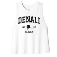 Denali Park Alaska Ak Vintage Established Sports Design Women's Racerback Cropped Tank